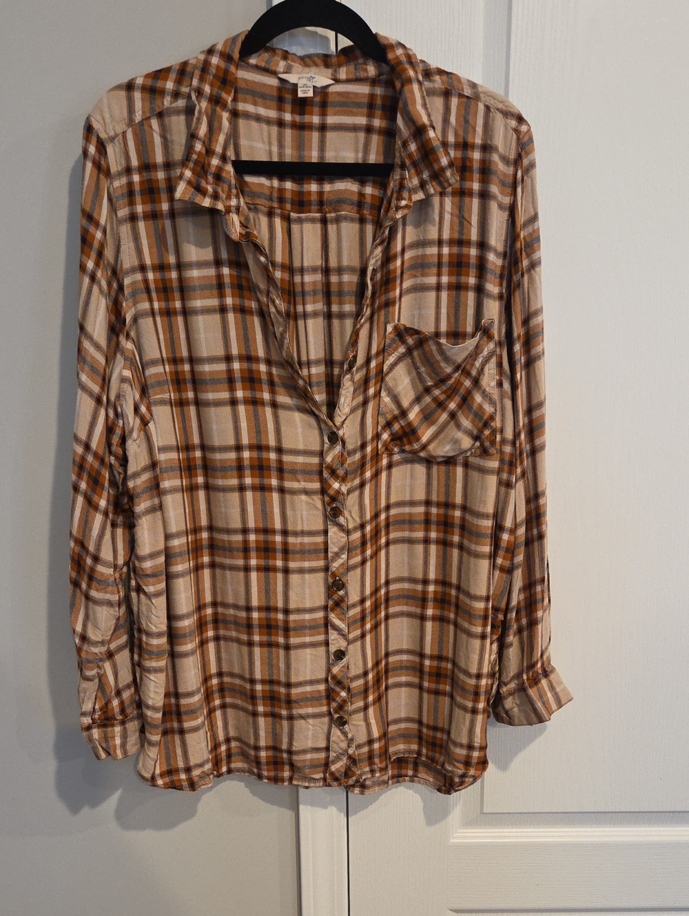 Terra & Sky Beige and Brown Plaid Button-Down Shirt